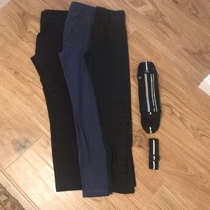 3 pairs of workout leggings w/ bag for photo/keys